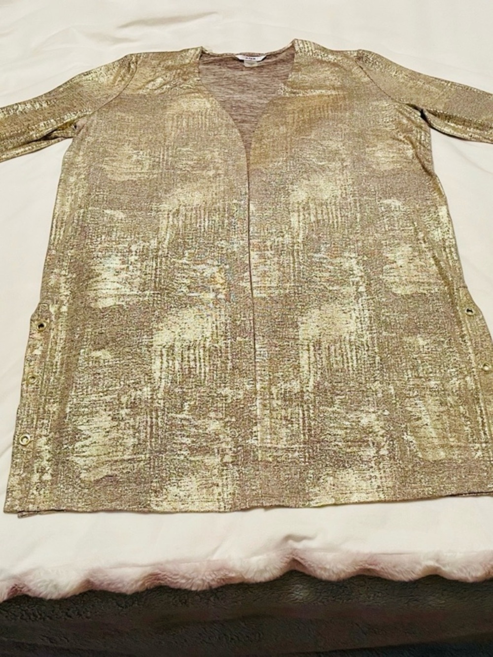 Alia Metallic Gold Open Cardigan Jacket, size Large